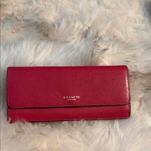 Coach red and gold Leather Wallet Sleek Minimalist Design
